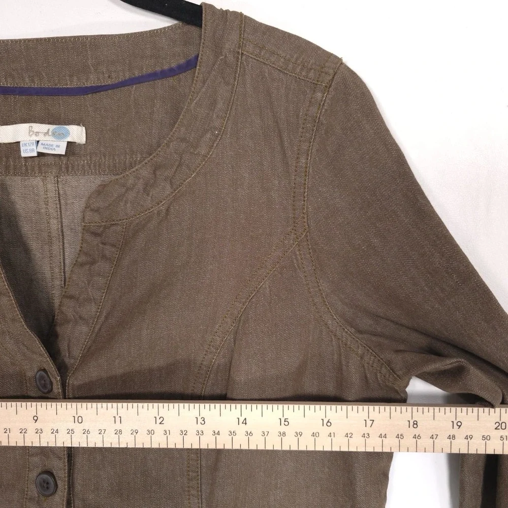 Boden Denim Mini Dress 8R Brown 100% Cotton Button Up Shift Tunic Natural WH443 - Picture 5 of 13